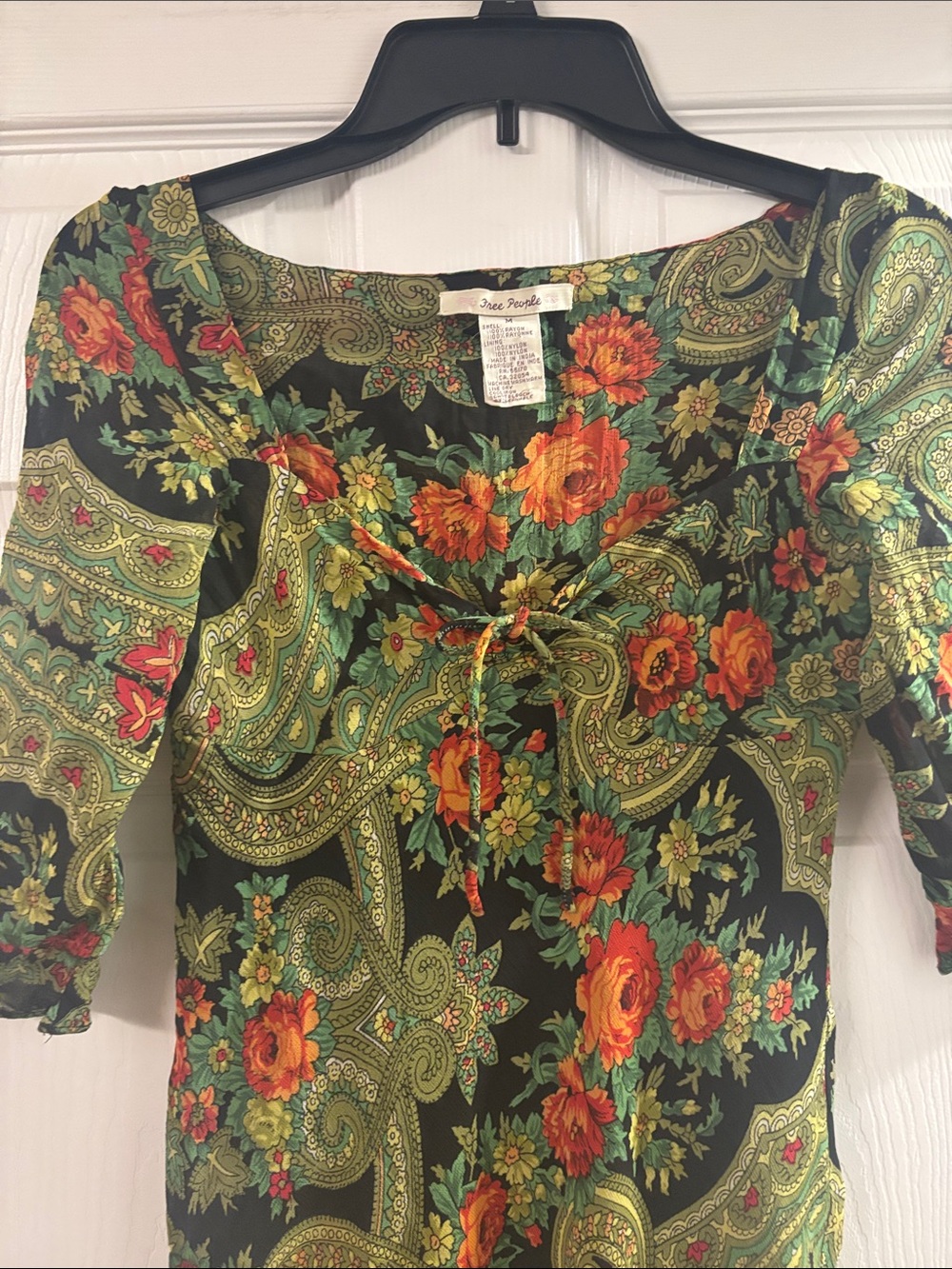 Free People Green Paisley Midi Dress with Orange Floral Print - Picture 3 of 4
